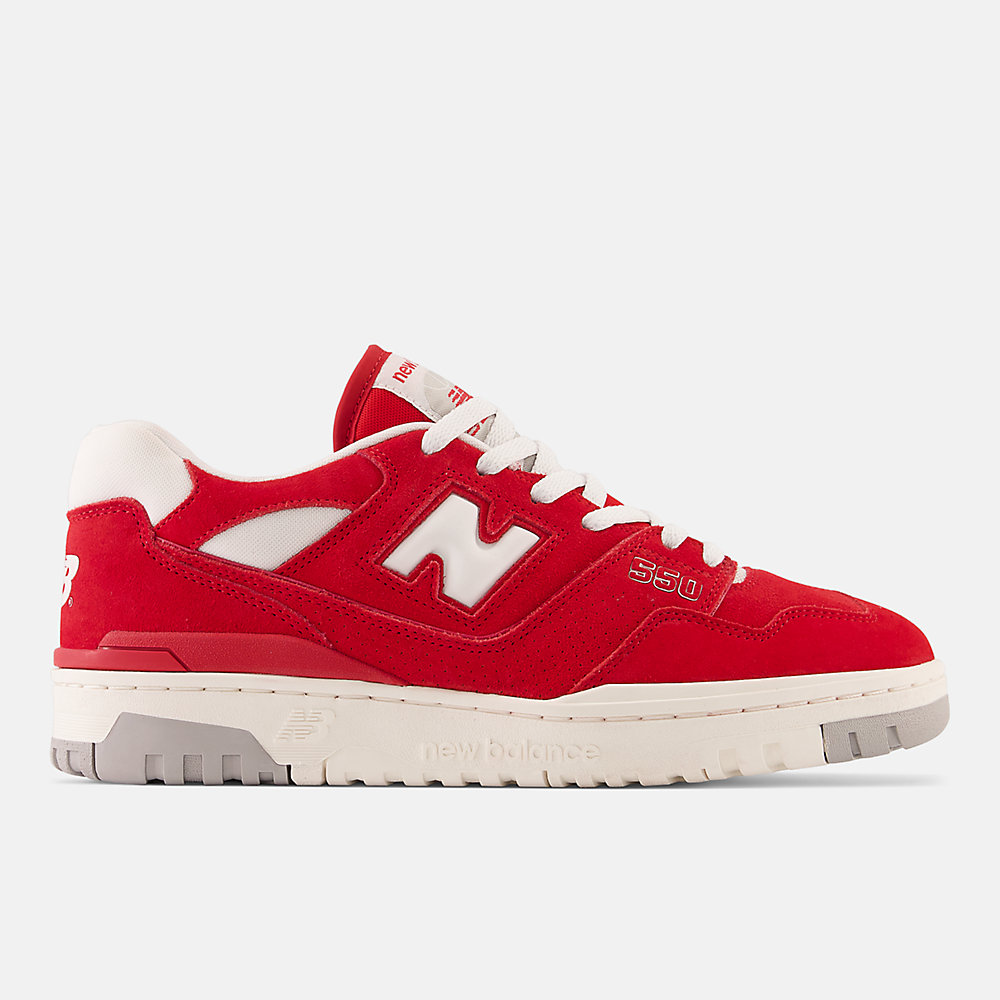 New Balance 550 Shoes Team Red with White and Concrete